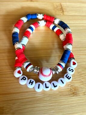 Phillies Red & Blue Beaded Stretch Baseball Bracelet Set